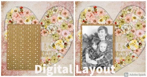 DIGITAL LAYOUT - Hugs & Kisses Heart Flower Collage Scrapbook Page JPEG - Bild 1 von 5