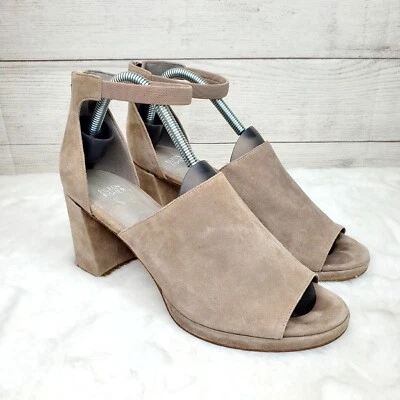 Sandalias para mujer Eileen Fisher Matty gris gamuza tacón bloque correa al tobillo talla 10 Foto 1 de 4