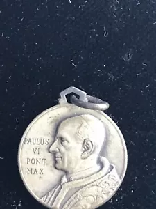 Vintage Silver Tone Paulus VI Pont Max Medal Pendant - Foto 1 di 2
