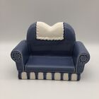 Vintage Whimsical Ceramic Sofa Love-Seat Blue w/ White Doily Marked Vandor 1990