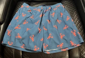 LRD Performance Compression Lined Men Blue Pink Flamingo Swim Trunks Size Large - Picture 1 of 6
