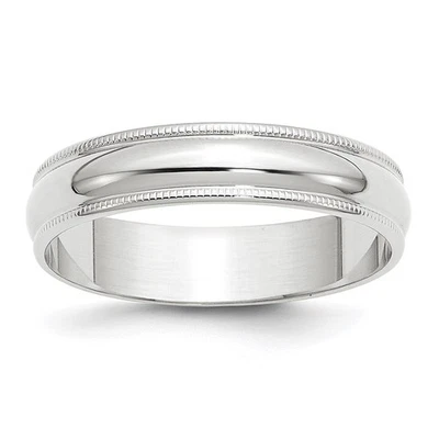 10k White Gold 5mm Lightweight Milgrain Half Round Wedding Band Ring Sz 7 - Image 1 of 4