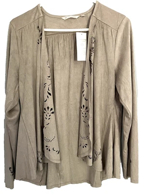 Soft Surroundings Jacket Women M Faux Suede Open Front Laser Cut Stretch NWT - Image 1 of 4