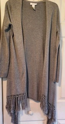 Kenar Womens S Open Cardigan Sweater Gray Hi Low Fringe Hem Grunge Grandma  - Image 1 of 4