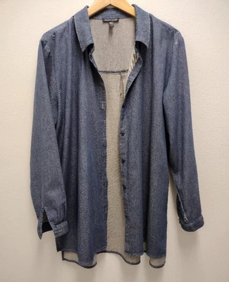 Camisa Eileen Fisher Talla L Denim Aireada Algodón Orgánico Sarga Foto 1 de 4