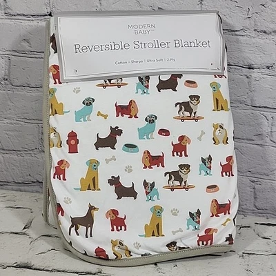 Modern Baby Reversible Stroller Blanket Puppy Dog Ultra Soft Sherpa New Flaw - Image 1 of 4
