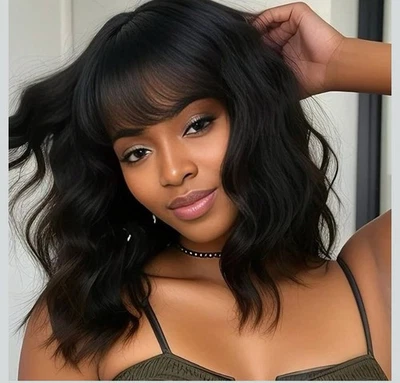 Peluca de pelo sintético. Bob Wavy Mujer Suave Natural Uso Diario. Negro Foto 1 de 4