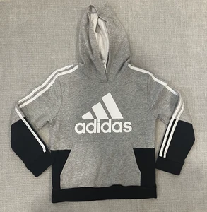 Adidas Hoodie Jungen M 10-12 grau schwarz-weiß Sweatshirt 3 Streifen Jugend - Bild 1 von 5