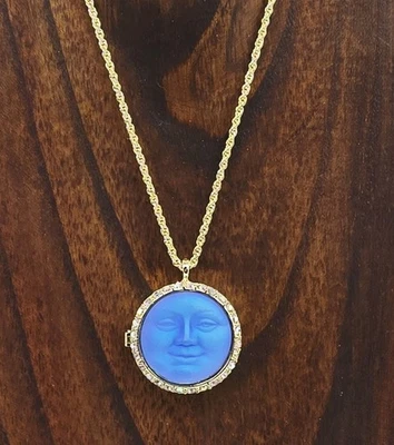 Collar Medallón Kirks Folly Love Never Dies Cristal Vista Mar Luna Tono Dorado Azul AB Foto 1 de 4