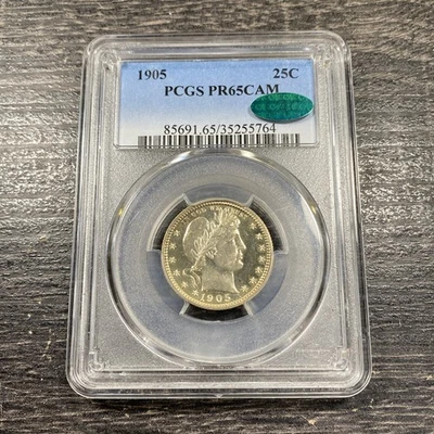 1905 25C Barber Quarter Proof PCGS PR65 CAMEO CAC Item#98 - Image 1 of 4