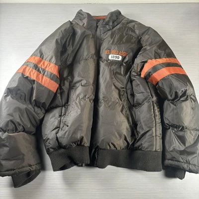 US Polo Assn Jacket Mens XL Brown Orange Puffer Bomber Fleece Lined Zip Winter - Image 1 of 4