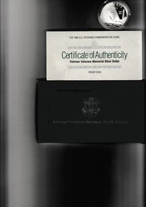 1994 VIETNAM VETERANS MEMORIAL COMMEMORATIVE PROOF SILVER DOLLAR. 90% SILVER. - Picture 1 of 1