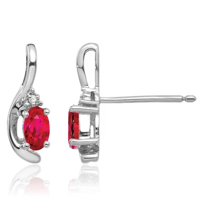 14K Solid White Gold Ruby Diamond Dangle Earrings - Image 1 of 4