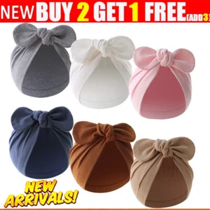 Infant Baby Kids Beanie Turban Hat Rabbit Ear Bow Knot Cap Newborn Head Wrap - Picture 1 of 23