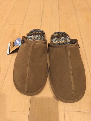 Chinelos masculinos Muk Luks tamanho 13 camurça forro de pele sintética bege genuíno original PRESENTE - Imagem 1 de 4