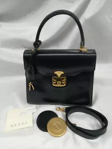 Authentic Gucci Lady Lock Top handle Handbag Black Leather With key used - Picture 1 of 20
