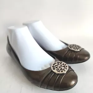 Geox Patent Leather Olive Green Ballet Flats Shoes Coquette Women's Size 8.5 - Picture 1 of 12