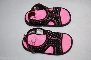 Toddler Girls PINK BLACK SANDALS Polka Dots OPEN TOE Stretchy SIZES 2 3 5 7 - Picture 1 of 1
