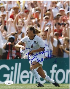 Foto firmada/autografiada de 8x10 de fútbol Brandi Chastain para mujer JSA 163245 - Imagen 1 de 2