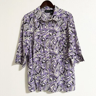 Maggie Barnes Geometric Print Blouse Purple Gray 14/16 - Image 1 of 4