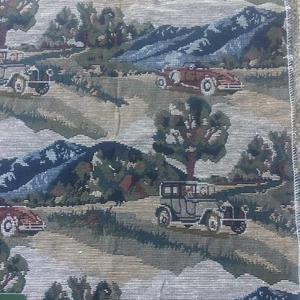 Tapestry fabric. Antique cars. 18x12 - Picture 1 of 10
