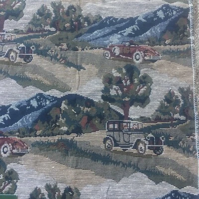 Tapestry fabric. Antique cars. 18x12 - Image 1 of 4