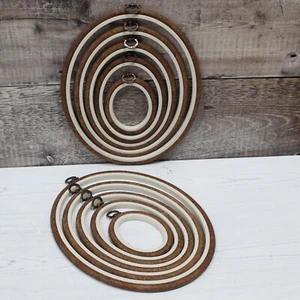 Nurge Embroidery Flexi Hoop Cross Stitch Oval Display Wood Effect in 5 Sizes - Picture 1 of 7