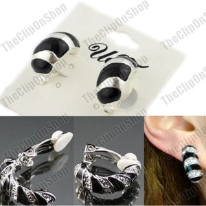 CLIP ON non-pierced SILVER/GOLD PLAIN/STONES HUGGIE EARRINGS curved half hoops - Picture 1 of 59