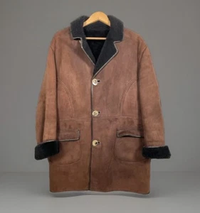 Vintage Nurseys Mens Sheepskin Overcoat Coat Jacket Brown/ Black Size Chest 42” - Picture 1 of 15