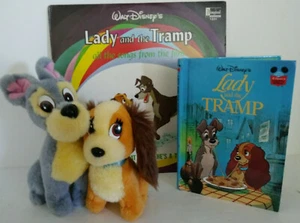 Lady Tramp Dogs Disney Story Book Vinyl Record Movie Songs Stuffed Toy Vintage - Picture 1 of 7