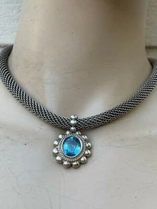 STEPHEN DWECK STERLING SILVER MESH TOGGLE CHAIN W/ BLUE TOPAZ PENDANT SIGNED - Picture 1 of 10