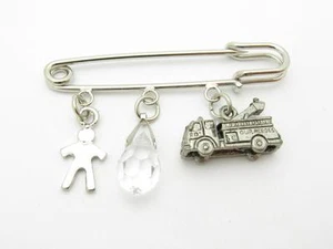 Argent Ton Khamsa Feu Camion Cristal Breloque Kabbale Mauvais Oeil Bébé Broche - Picture 1 of 1