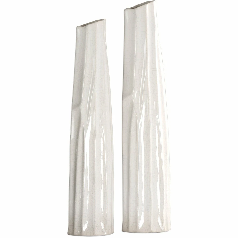 Uttermost 18868 Kenley Crackled White Vases Set of 2