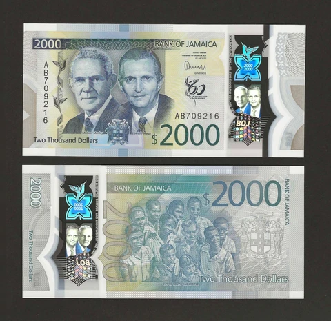 JAMAICA $2000 Dollars 2022, P-100a, New Polymer Series, Pack Fresh UNC Grade Cover