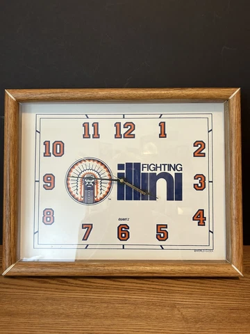 Vintage Fighting Illini Quartz Wall Clock Box Works Great Cover