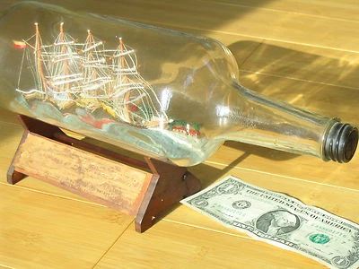 1918 Signed/Dated 4 MASTED SHIP IN BOTTLE ALEJANDRINA-ANDRINA CHILE +stand story - Image 1 of 4