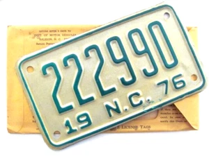 1976 NORTH CAROLINA NC LICENSE PLATE TAG "MOTORCYCLE", NEVER USED, NEW, NICE - Picture 1 of 4