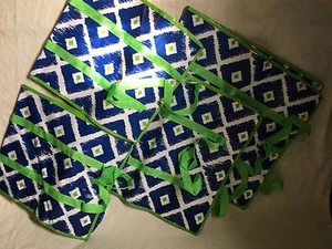New Zip Top Large and Medium Shopping Totes - Blue Green and White 4pc - Picture 1 of 4
