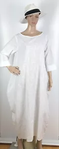 FLORHO Women's Maxi Dress Solid Kaftan Loose Cotton White Size M. - Picture 1 of 8