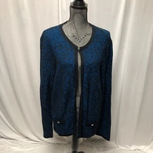Studio Works Cardigan Womens Size XL Blue Black Cotton Blend Sweater - Picture 1 of 8