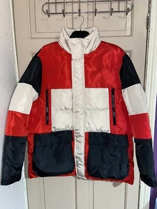 Boohoo Man Colourblock Padded Funnel Neck Parka Red Large New With Tags - Picture 1 of 11