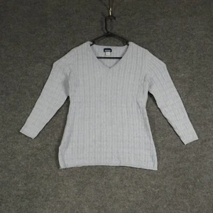 Basic Editions Sweater Womens Large Blue Long Sleeve V Neck Knit Pullover - Picture 1 of 8