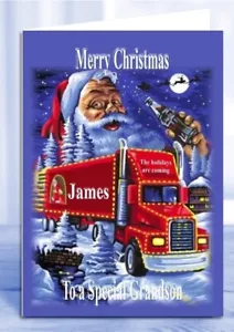 Biglietto Natalizio Personalizzato Camion Rosso con Babbo Natale Arrivano Le Festività - Foto 1 di 2