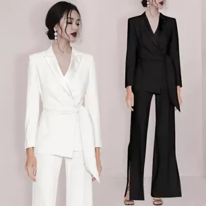 Womens Suits Long Blazer OL Coat Wedding Show Formal Dress Jacket with Pants - Picture 1 of 26