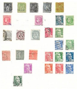 FRANCE ALBUM PAGE OF 25 USED STAMPS; CONDITION VARIES BUT MOSTLY GOOD. - Picture 1 of 3