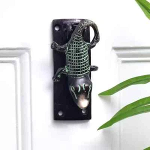 Green Brass Crocodile Door Knocker - Picture 1 of 5