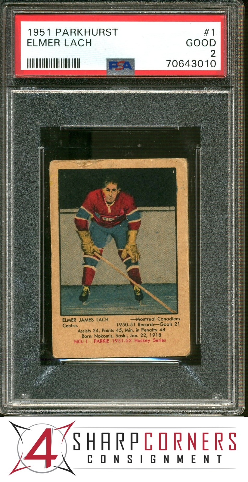 1951 PARKHURST #1 ELMER LACH HOF PSA 2