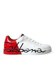 Dolce & Gabbana Leather Low Top Sneakers  - White And Red