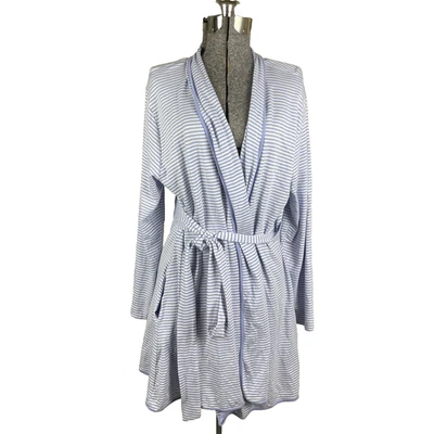 Lake Pima 棉长袍 尺寸 M 蓝色 白色 细条纹 附带 短 — 第 1/4 张图片