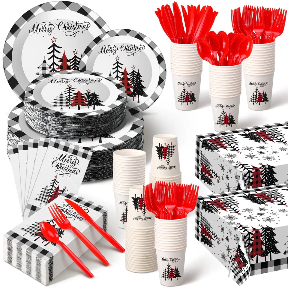 402 Piezas Suministros Desechables para Fiesta - Platos de Navidad Servilletas Tazas Mantel... Foto 1 de 4